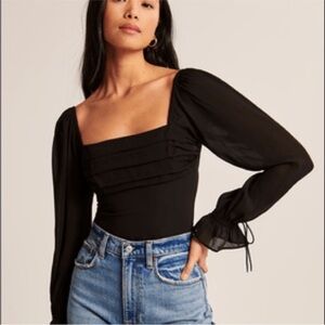 Abercrombie & Fitch | S | Black Puff Sleeve Square Neck Top